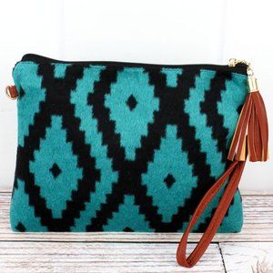 Ikat Southwest Yellowstone Saddle Blanket Woven Print Clutch Crossbody Bag NWT